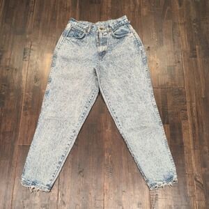 Vintage Chic Light Blue Acid Wash Mom Jeans Women 26x27 Frayed Hem Denim 80s USA